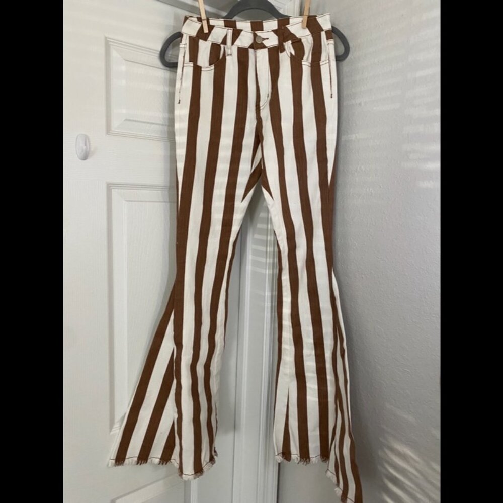 Saints & Hearts Brown and White Striped Flare Jeans